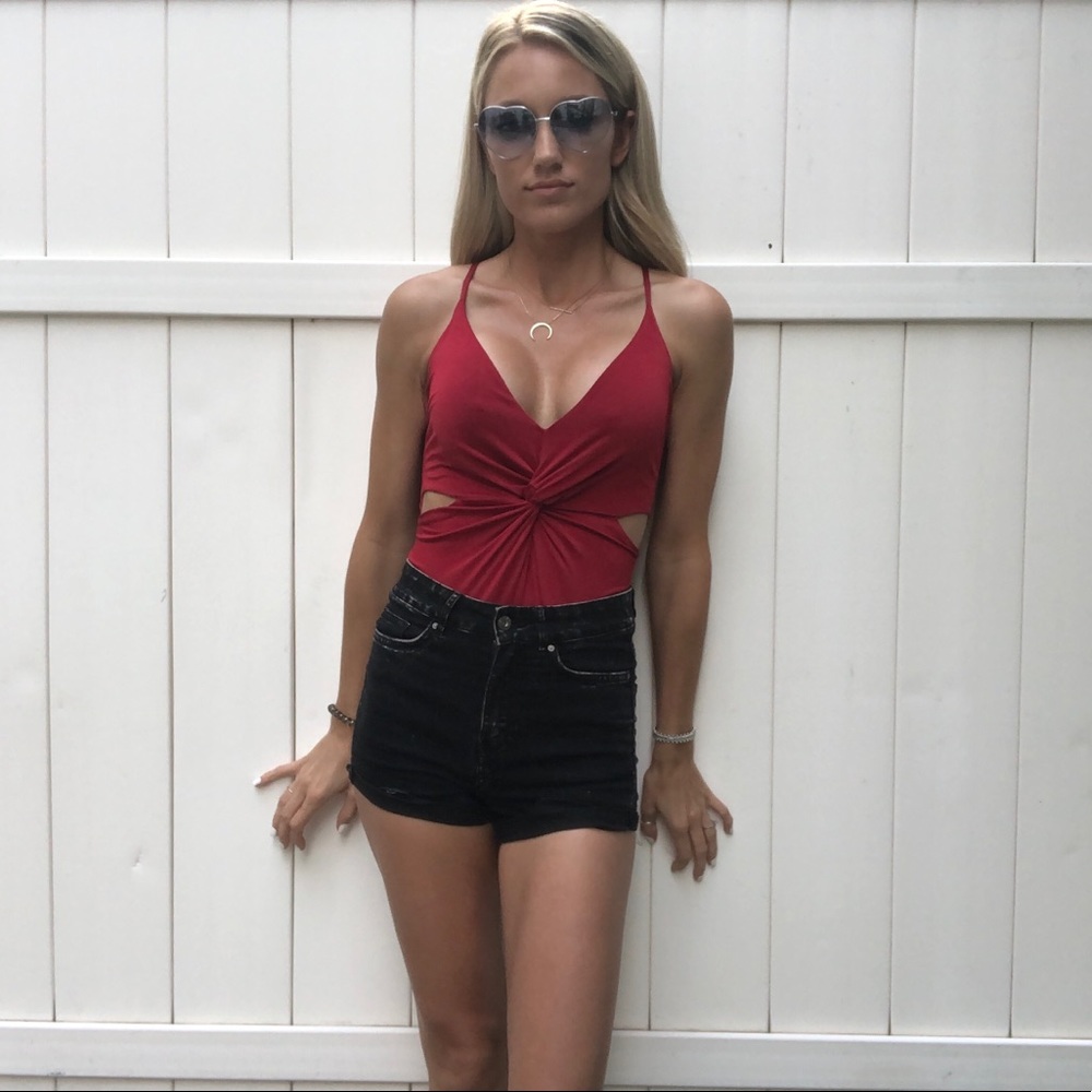 Red Express Leotard with Side Cut-Outs